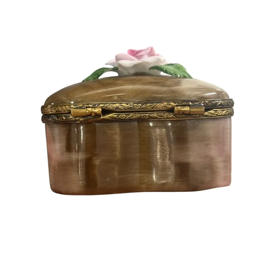 La Gloriette Limoges France Heart Trinket Box I Love You Hand Painted 3D Rose - Picture 5 of 9